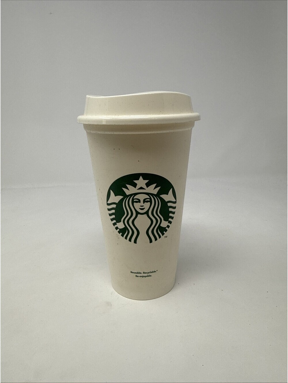Starbucks Classic White Reusable Plastic Cup With Cover Grande 16 oz Hot Coffee